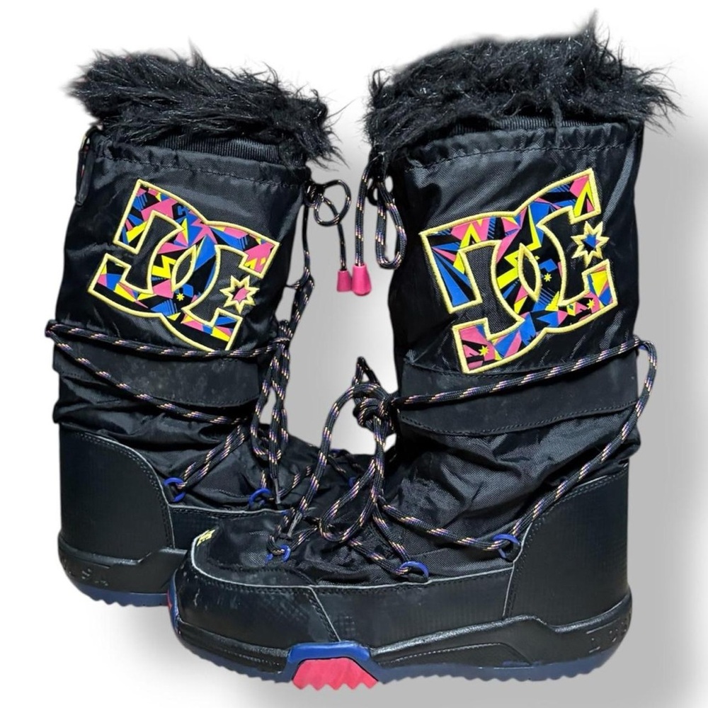 Vintage DC Chalet Y2K  Snow Boots Fur Black/Multicolor US Women Size 9 Rare